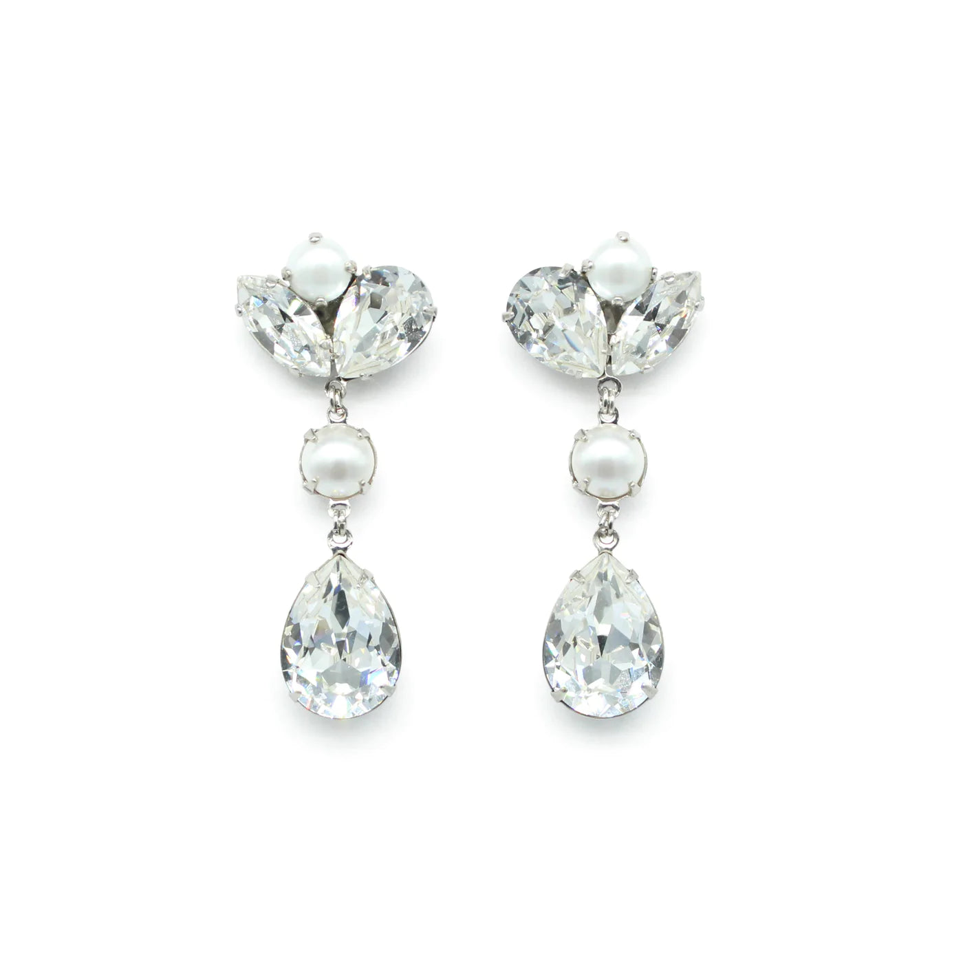 Nora - Silver Swarovski Statement Long Bridal Drop Earrings