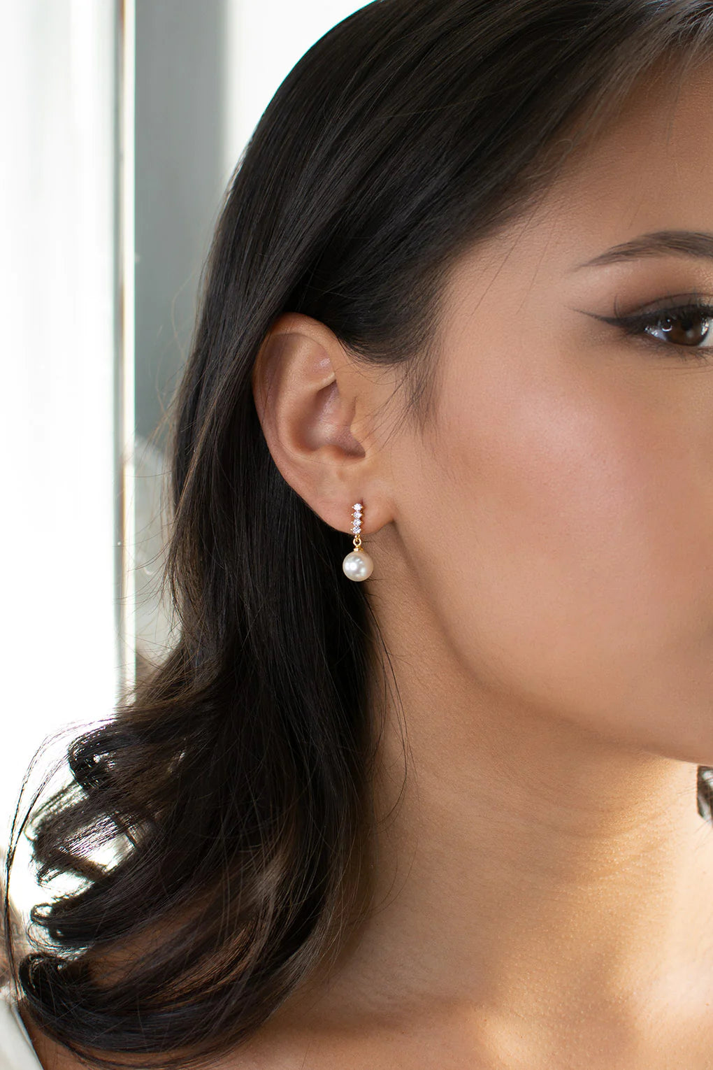 Cynthia - Simple Classic Pearl Drop Bridal Earrings
