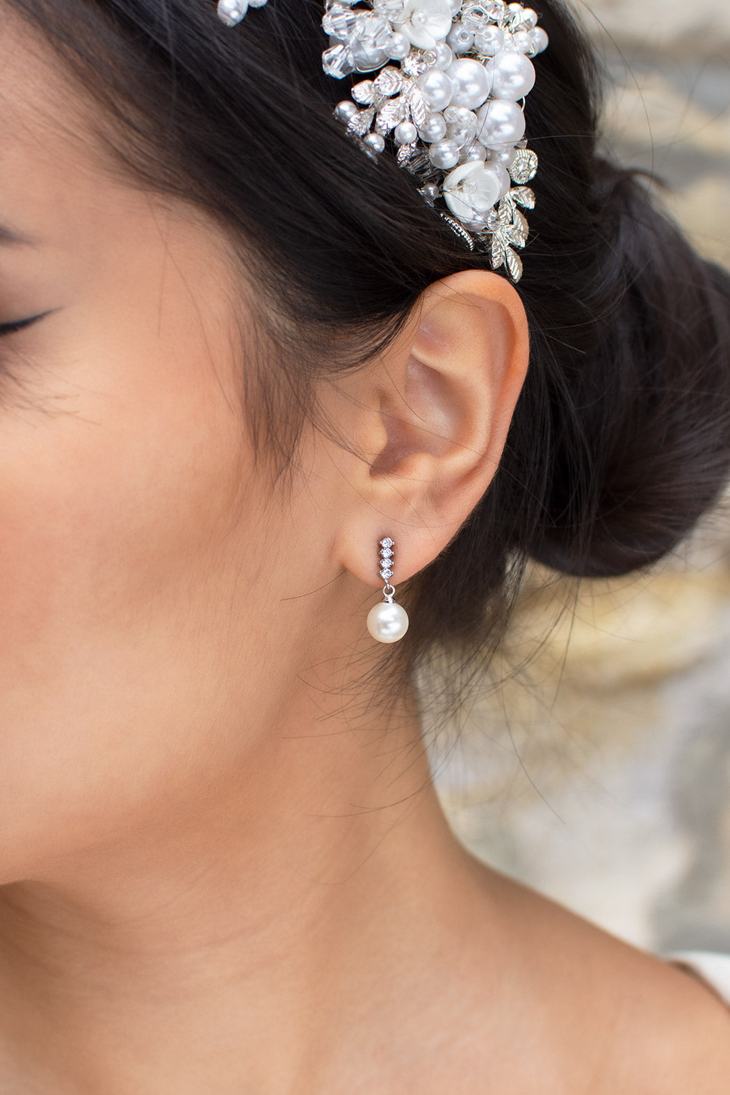 Cynthia - Simple Classic Pearl Drop Bridal Earrings