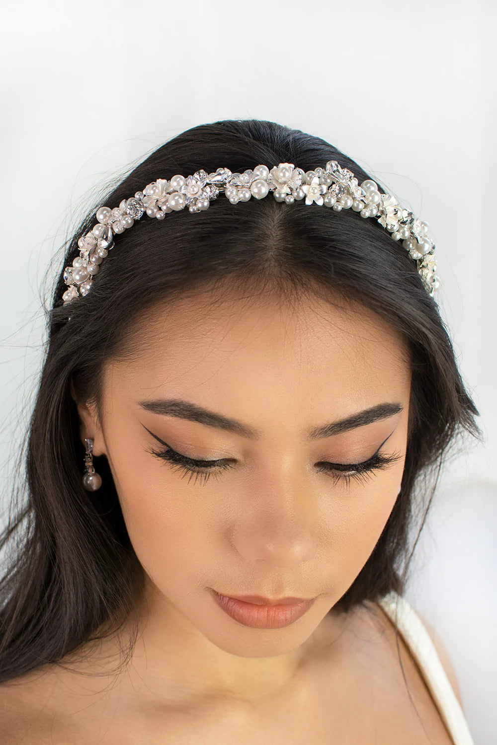 Kristy - Pearl Crystal Flowery Bridal Headband