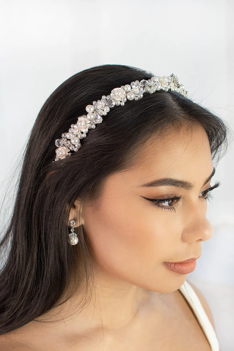 Kristy - Pearl Crystal Flowery Bridal Headband
