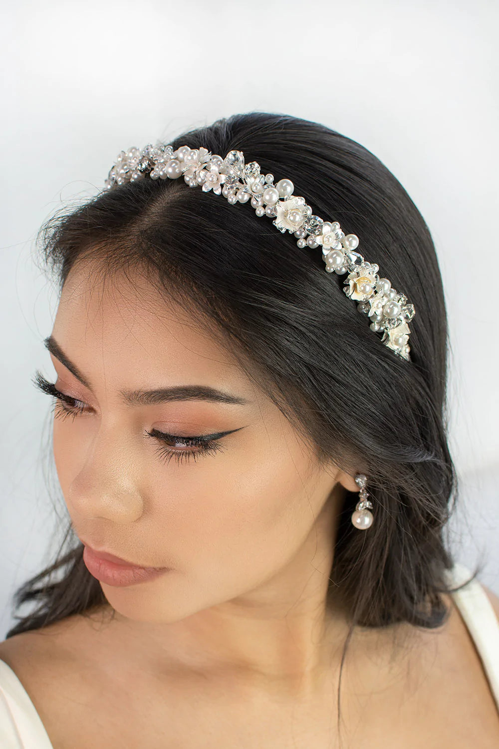 Kristy - Pearl Crystal Flowery Bridal Headband
