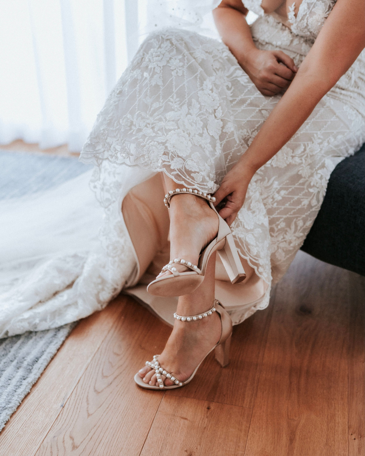 Alexandra - Nude Pearl Bridal Block Heel