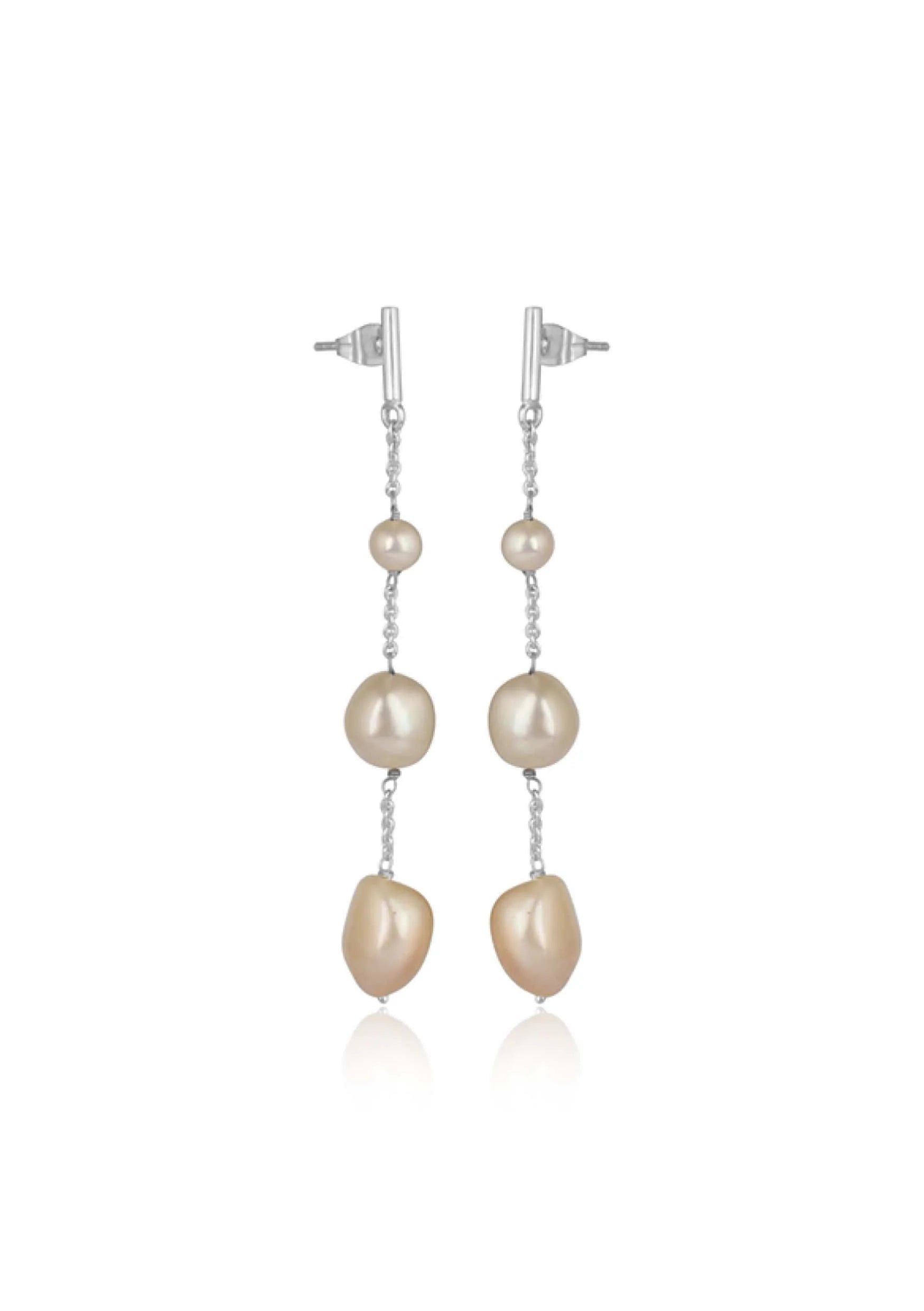 Lola Knight - Alora - Minimal Bridal Pearl Earrings - Silver