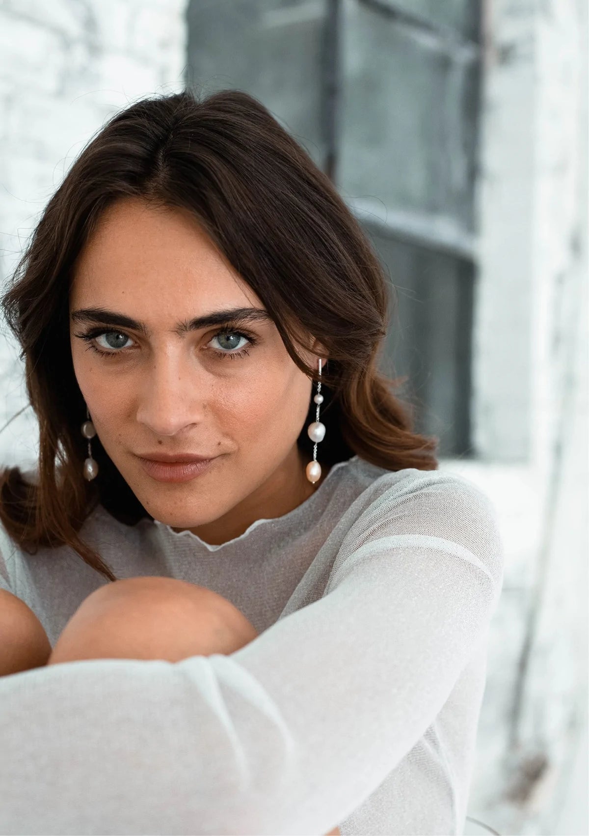 Lola Knight - Alora - Minimal Bridal Pearl Earrings - Silver