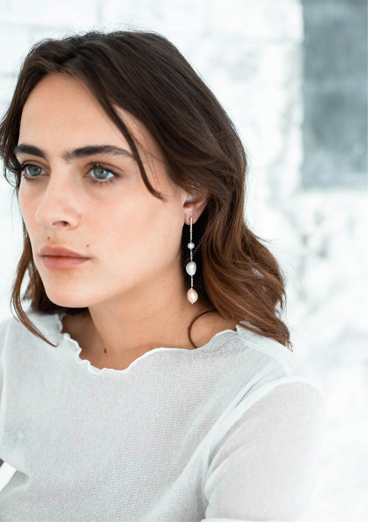 Lola Knight - Alora - Minimal Bridal Pearl Earrings - Silver