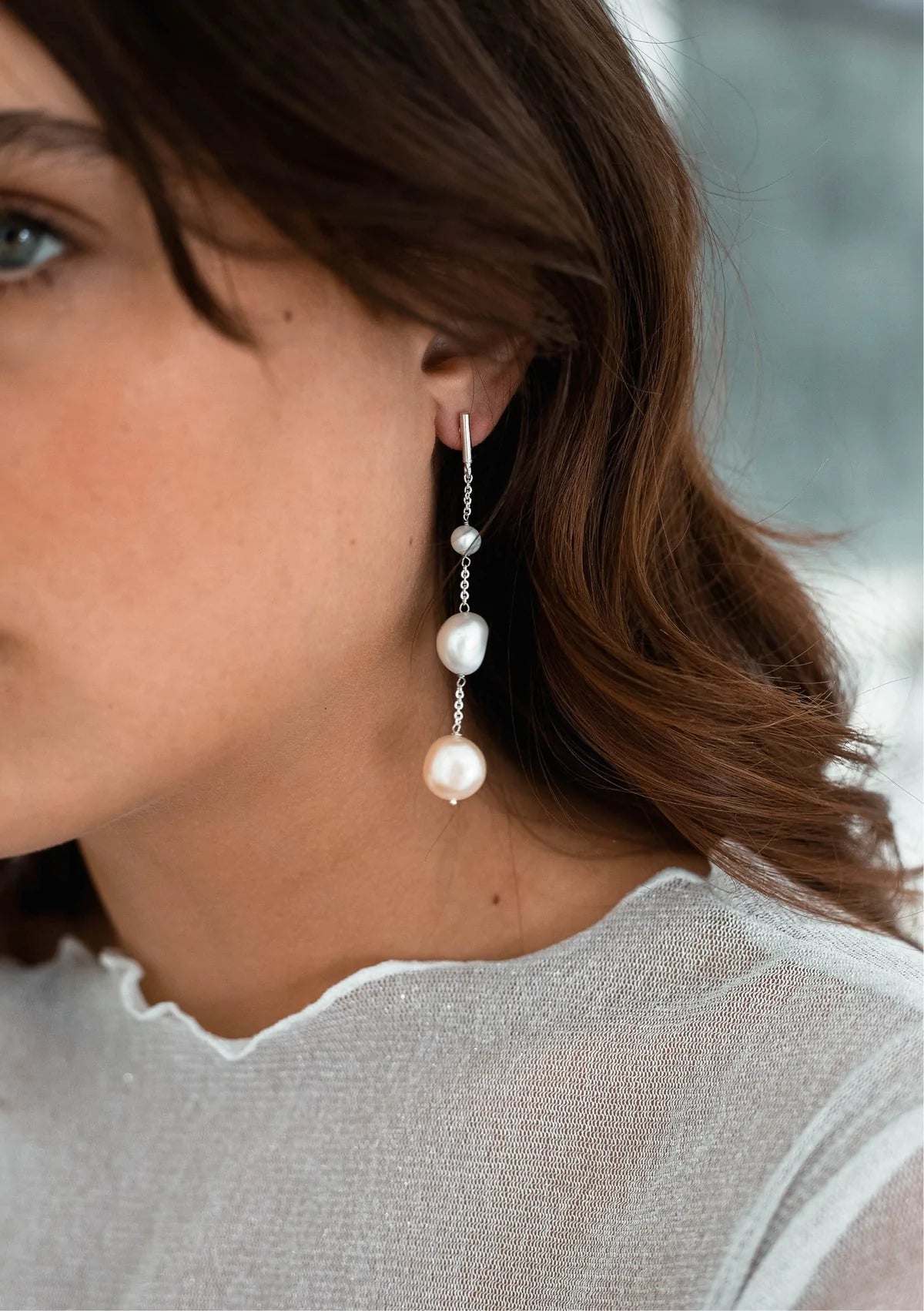 Lola Knight - Alora - Minimal Bridal Pearl Earrings - Silver
