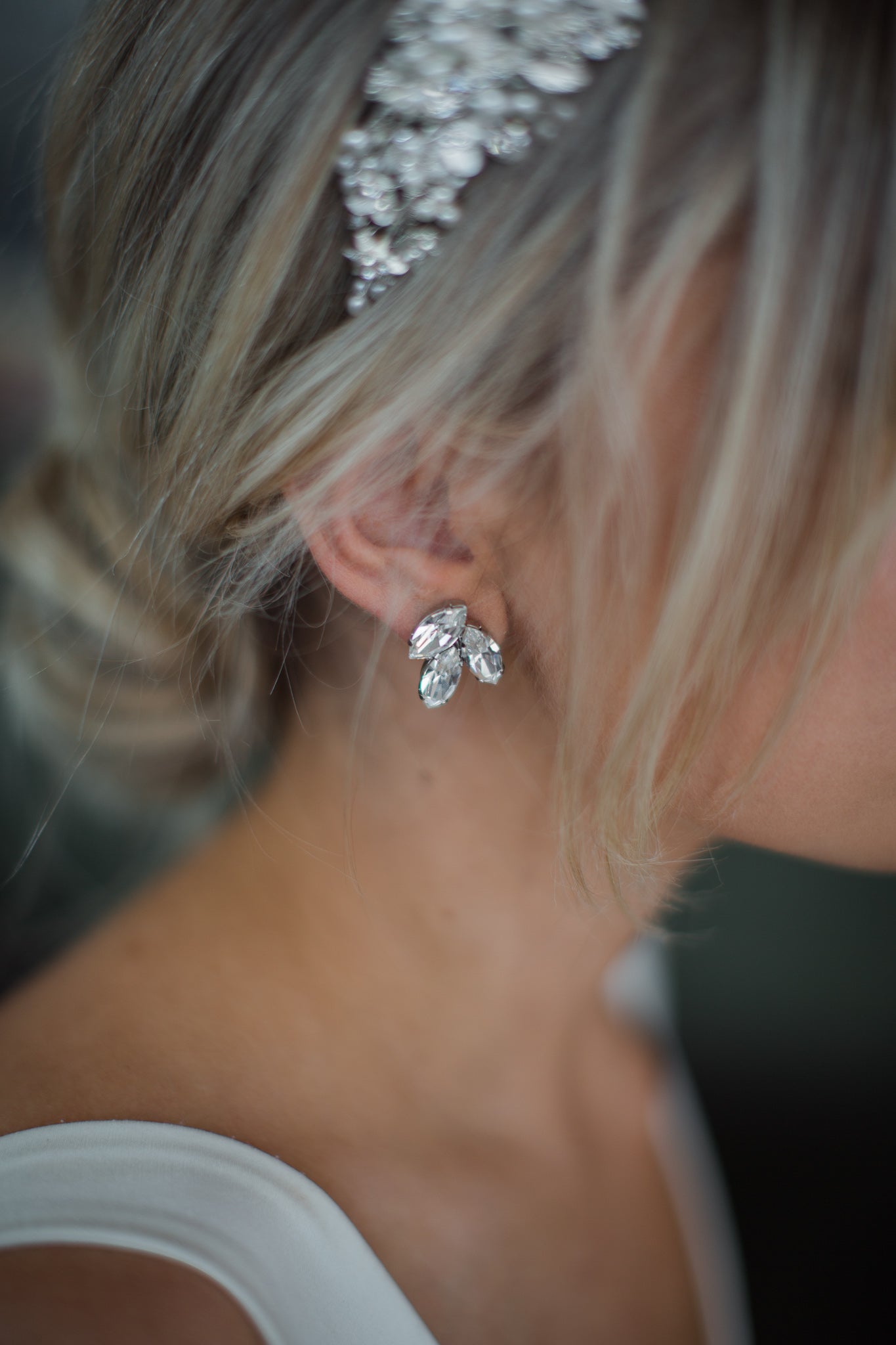 Alysar - Silver Swarovski Navette Bridal Cluster Earrings