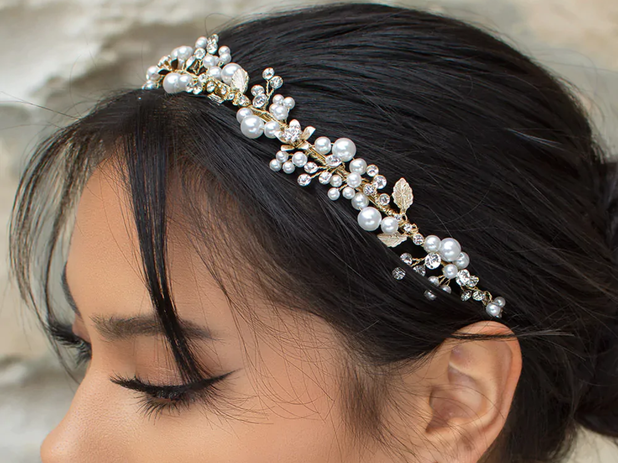 Amelia - Pearl Crystal Delicate Floral Bridal Headband