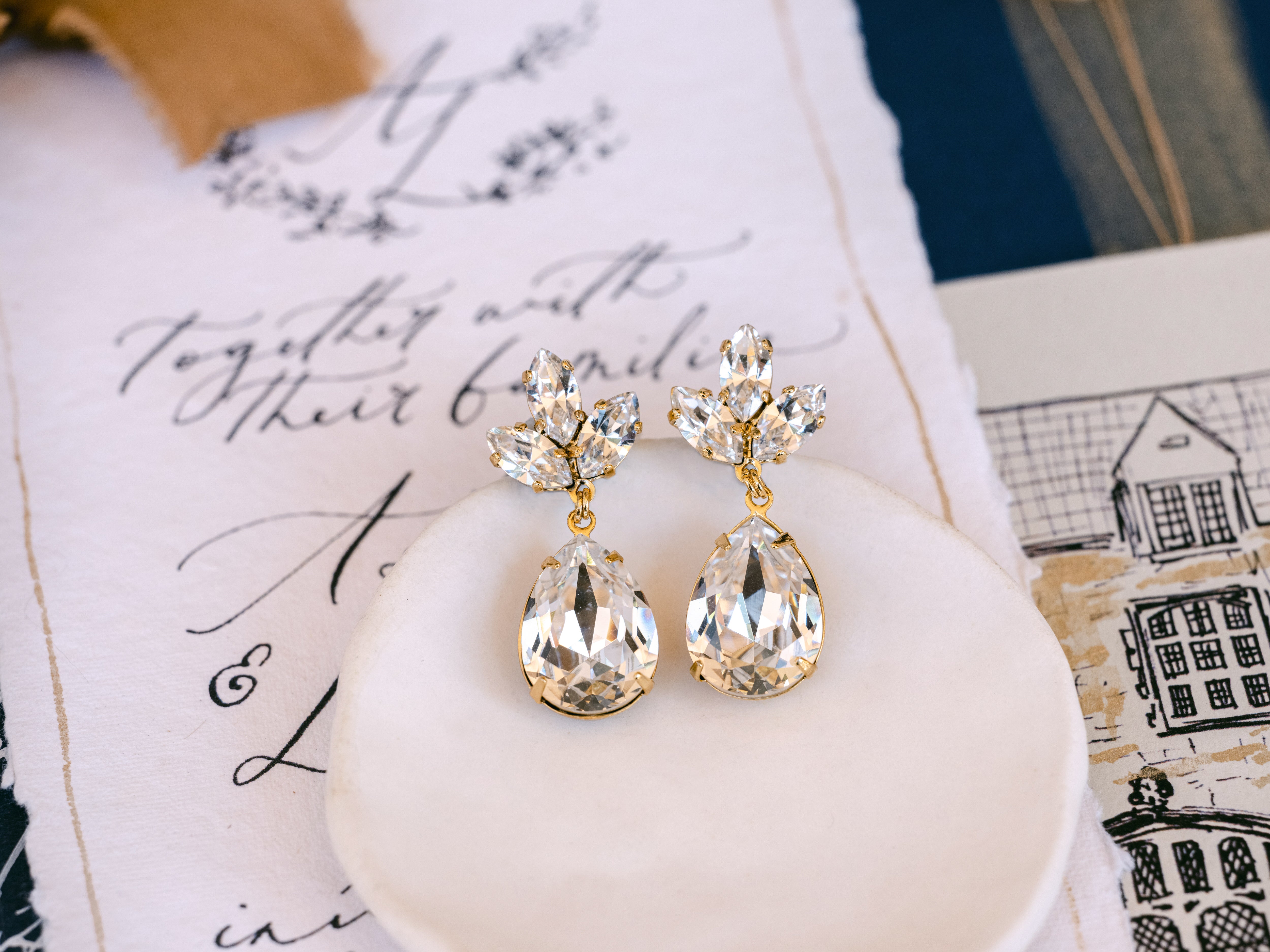 Anastasia - Gold Plated Clear Crystal Bridal Drop Earrings