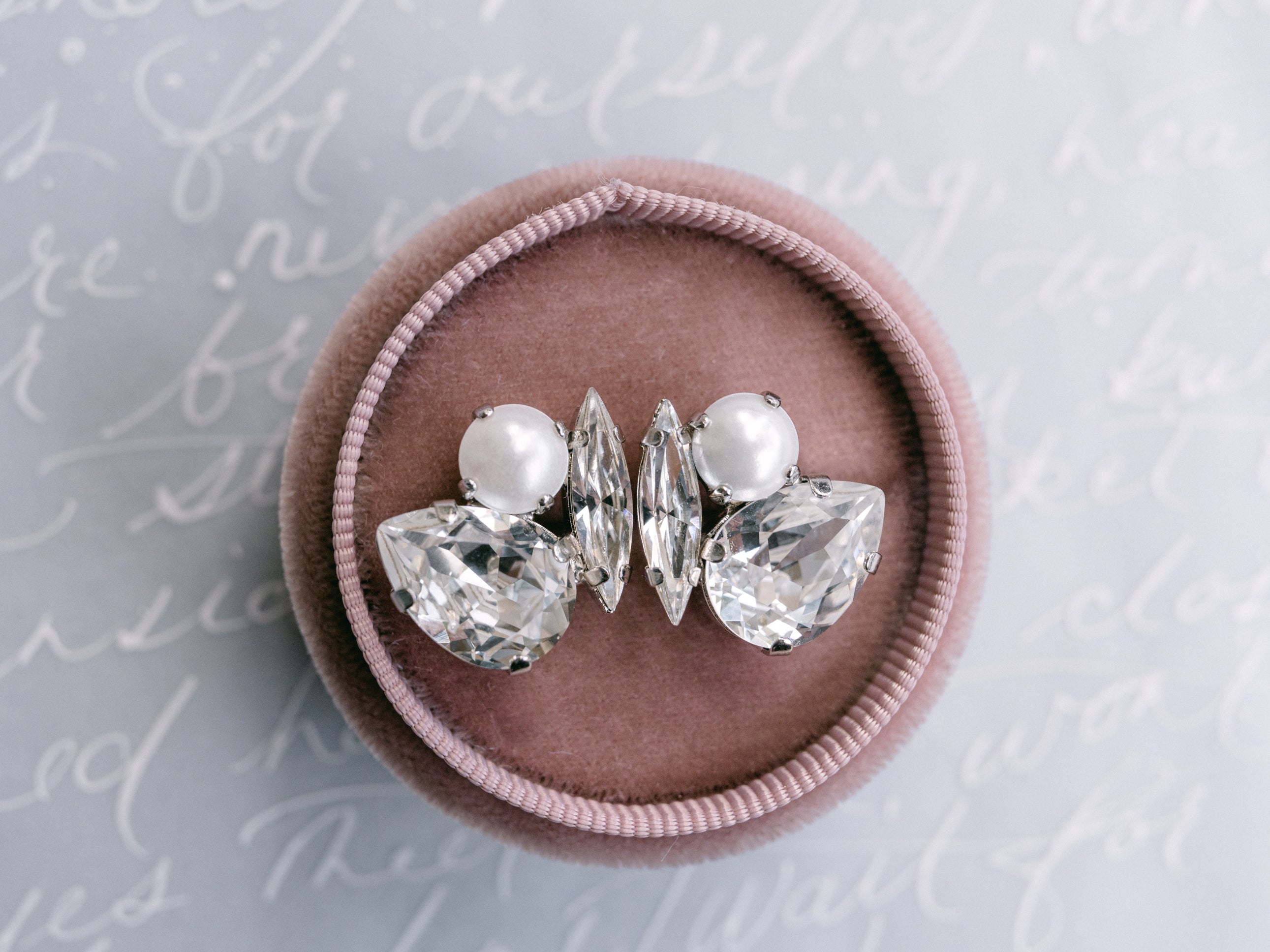 Bau - Silver Swarovski Pearl Bridal Cluster Earrings