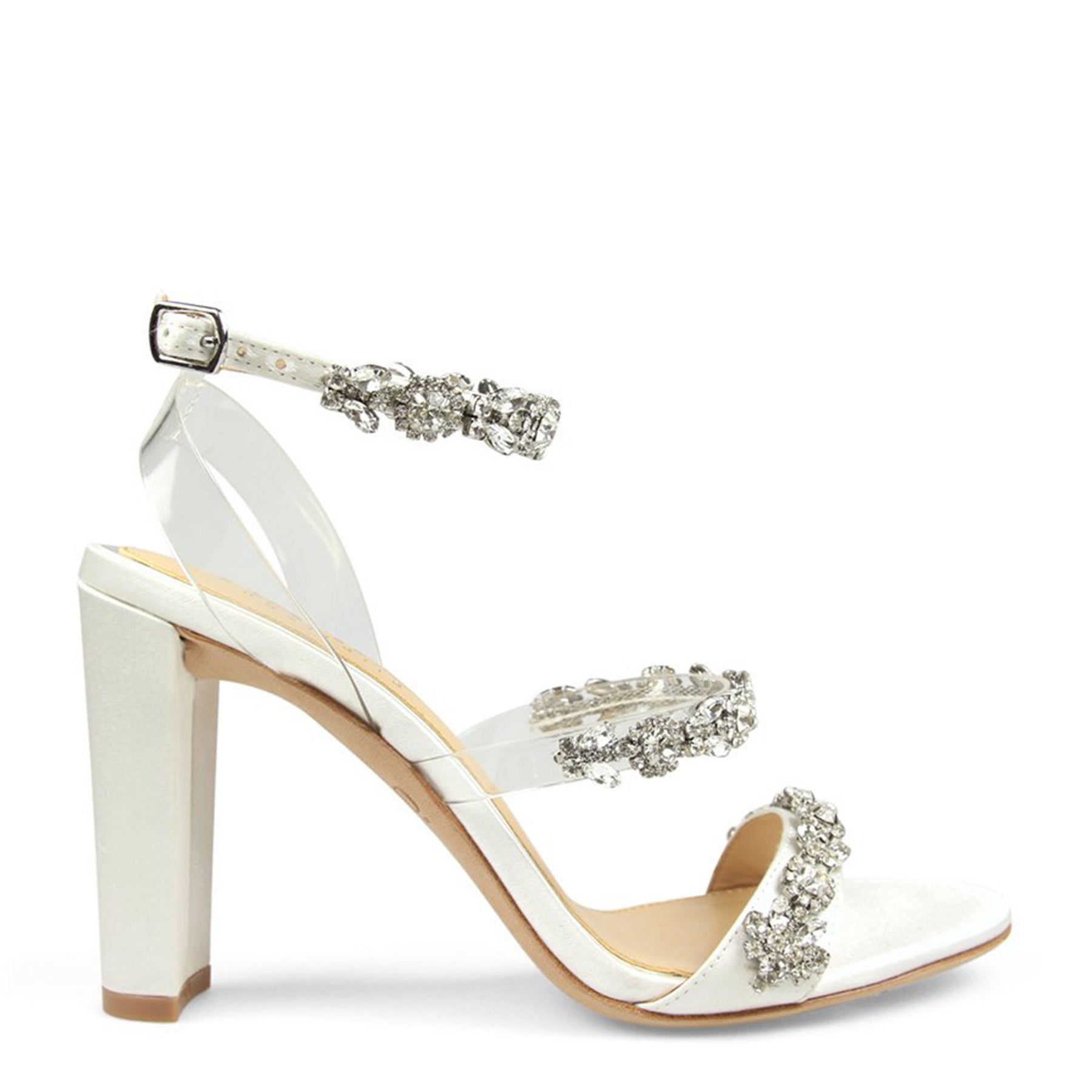 Blake - White Crystal Embellished Evening Block Heel