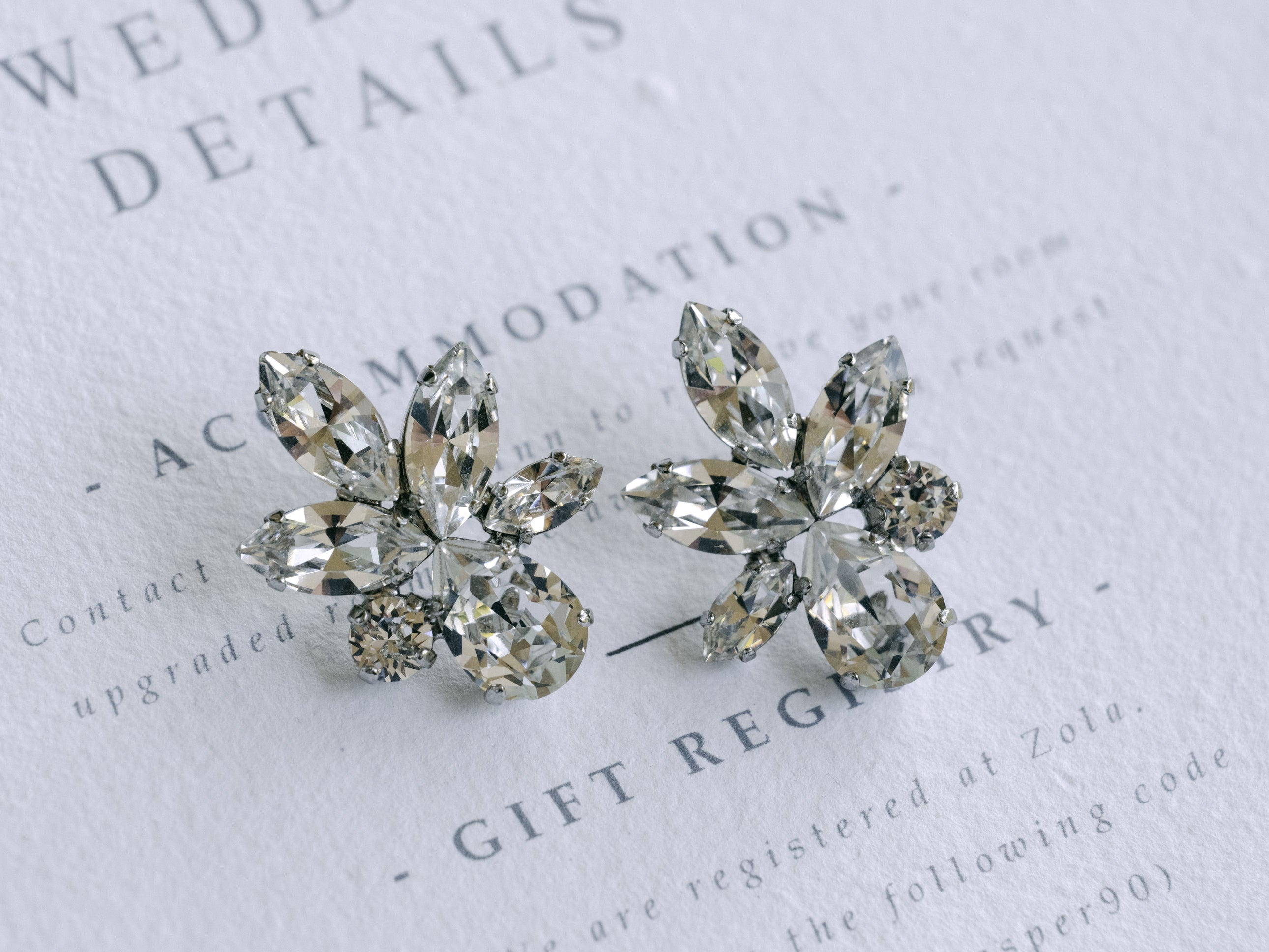 Elina Pearl -  Silver & Pearl Statement Swarovski Cluster Bridal Earrings
