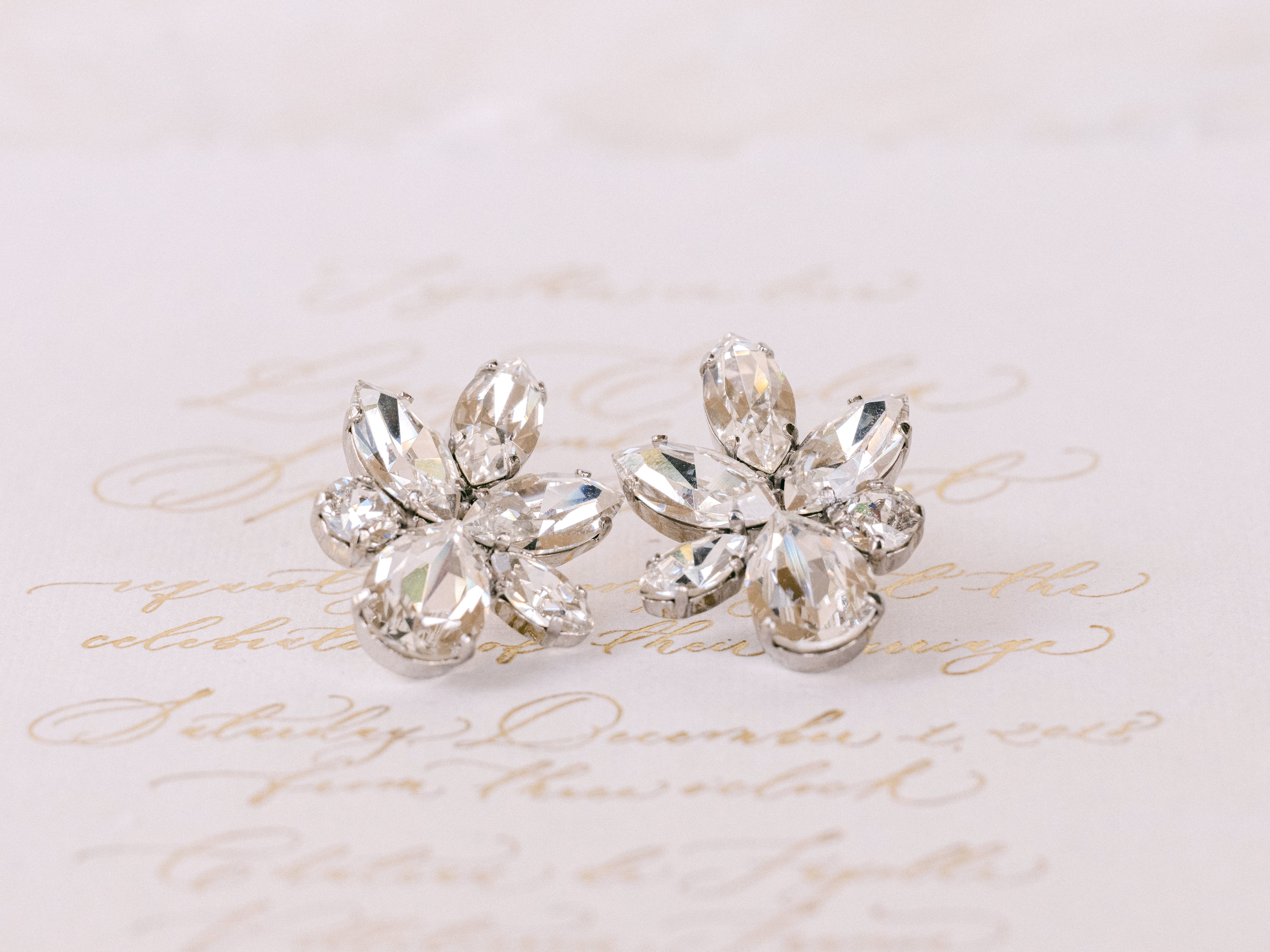 Elina Pearl -  Silver & Pearl Statement Swarovski Cluster Bridal Earrings