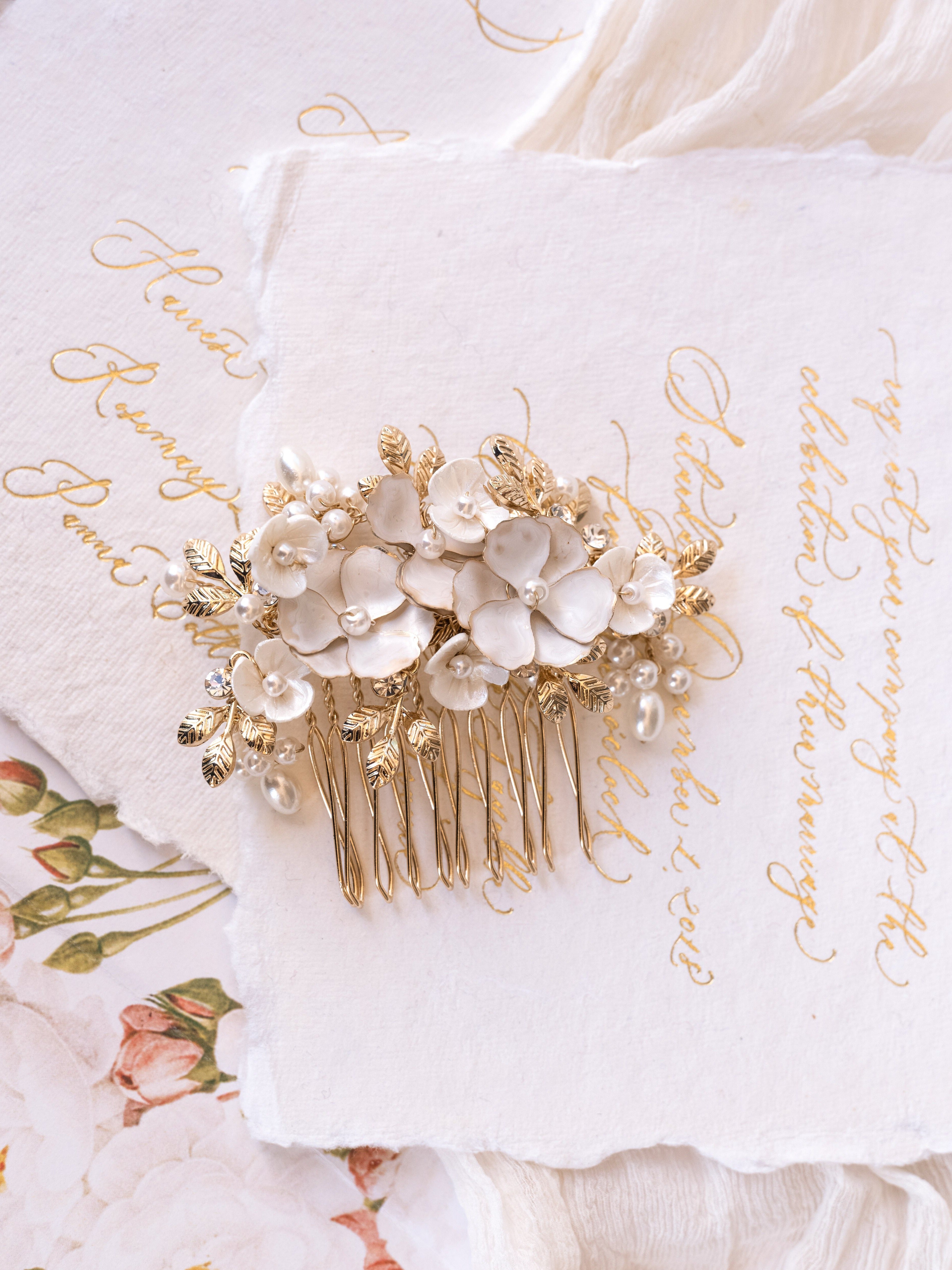 Elle - Dainty Floral Bridal Hair Comb