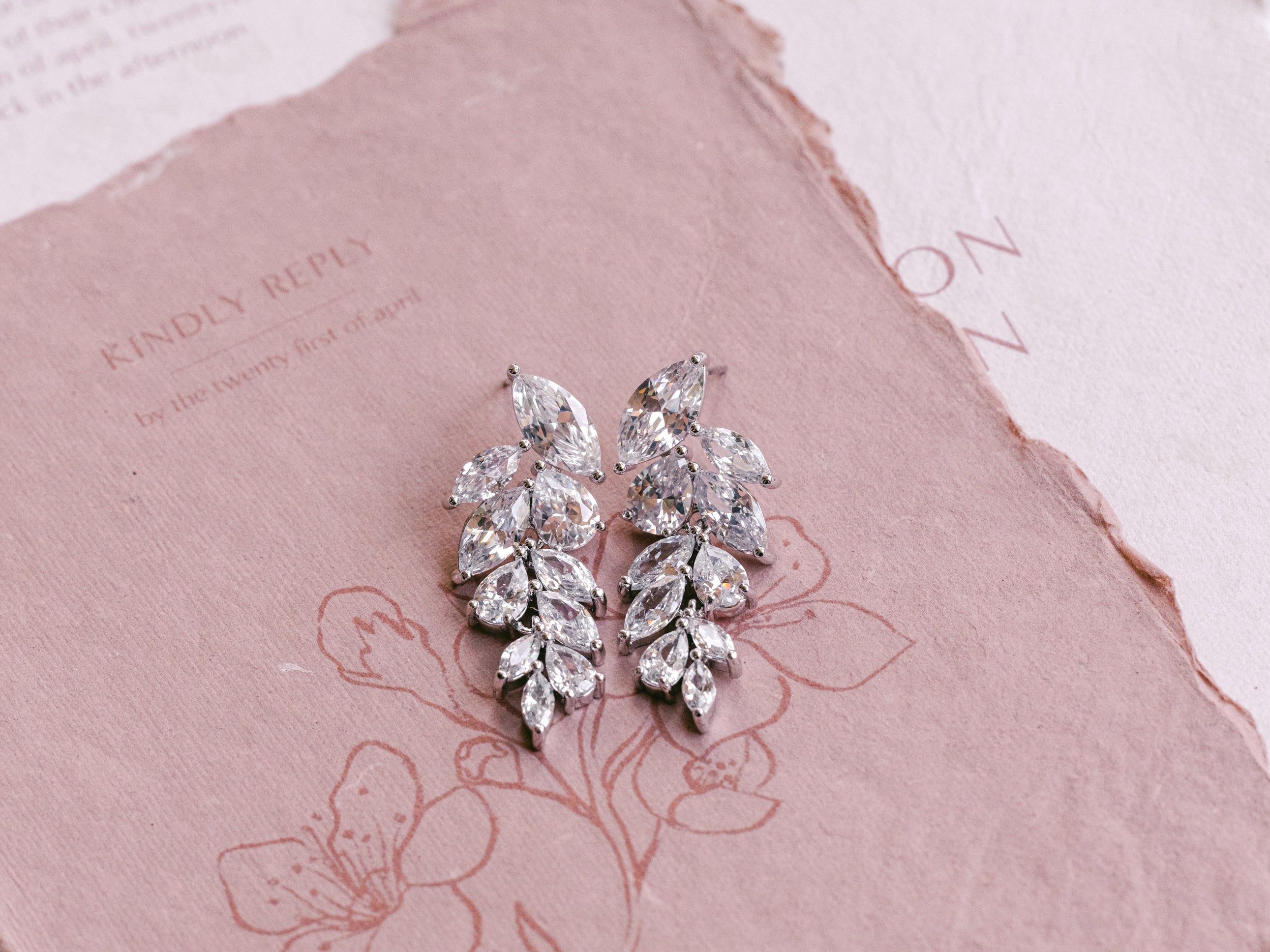Eva - Crystal Leaf Drop Bridal Earrings