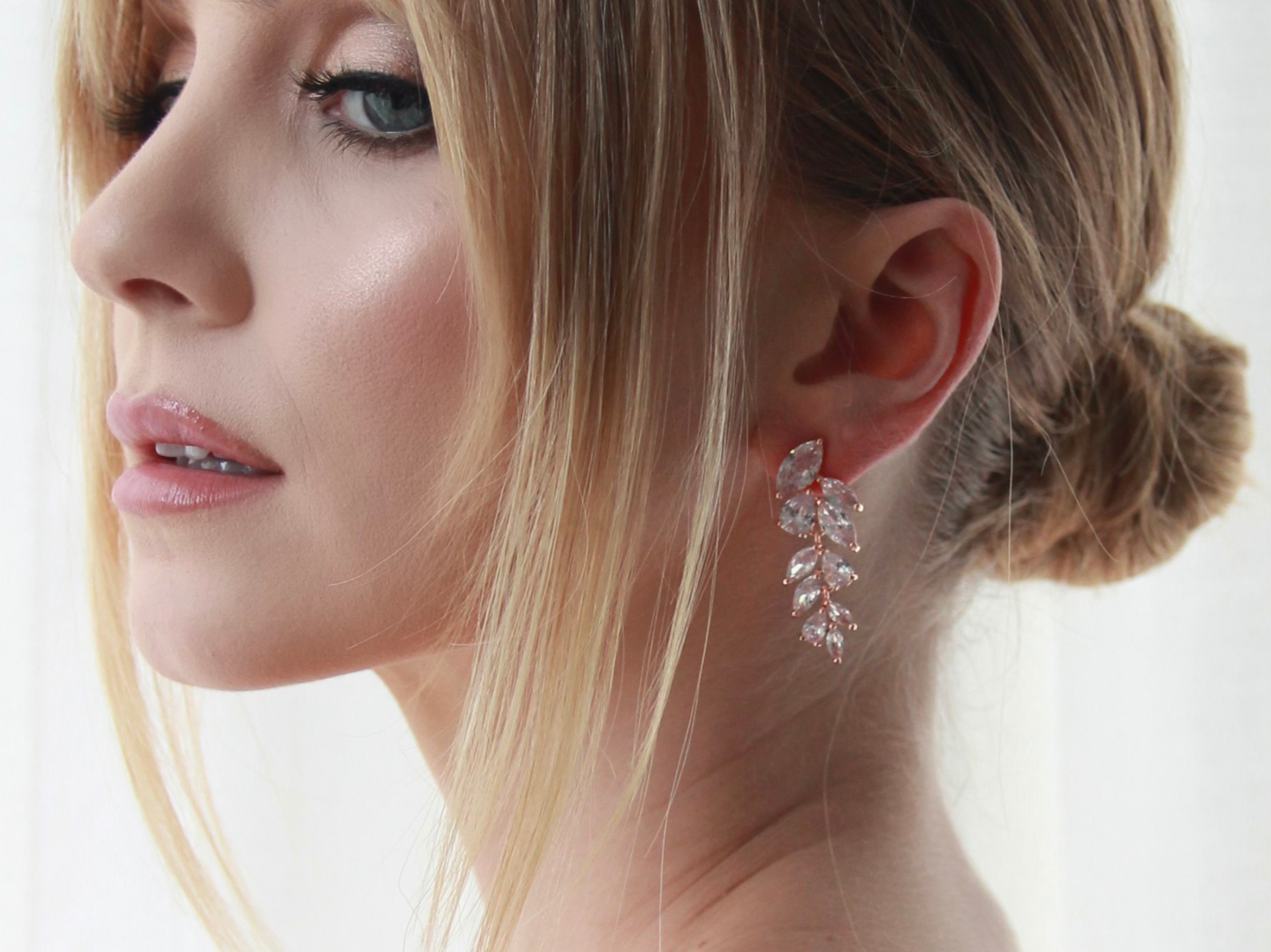 Eva - Crystal Leaf Drop Bridal Earrings