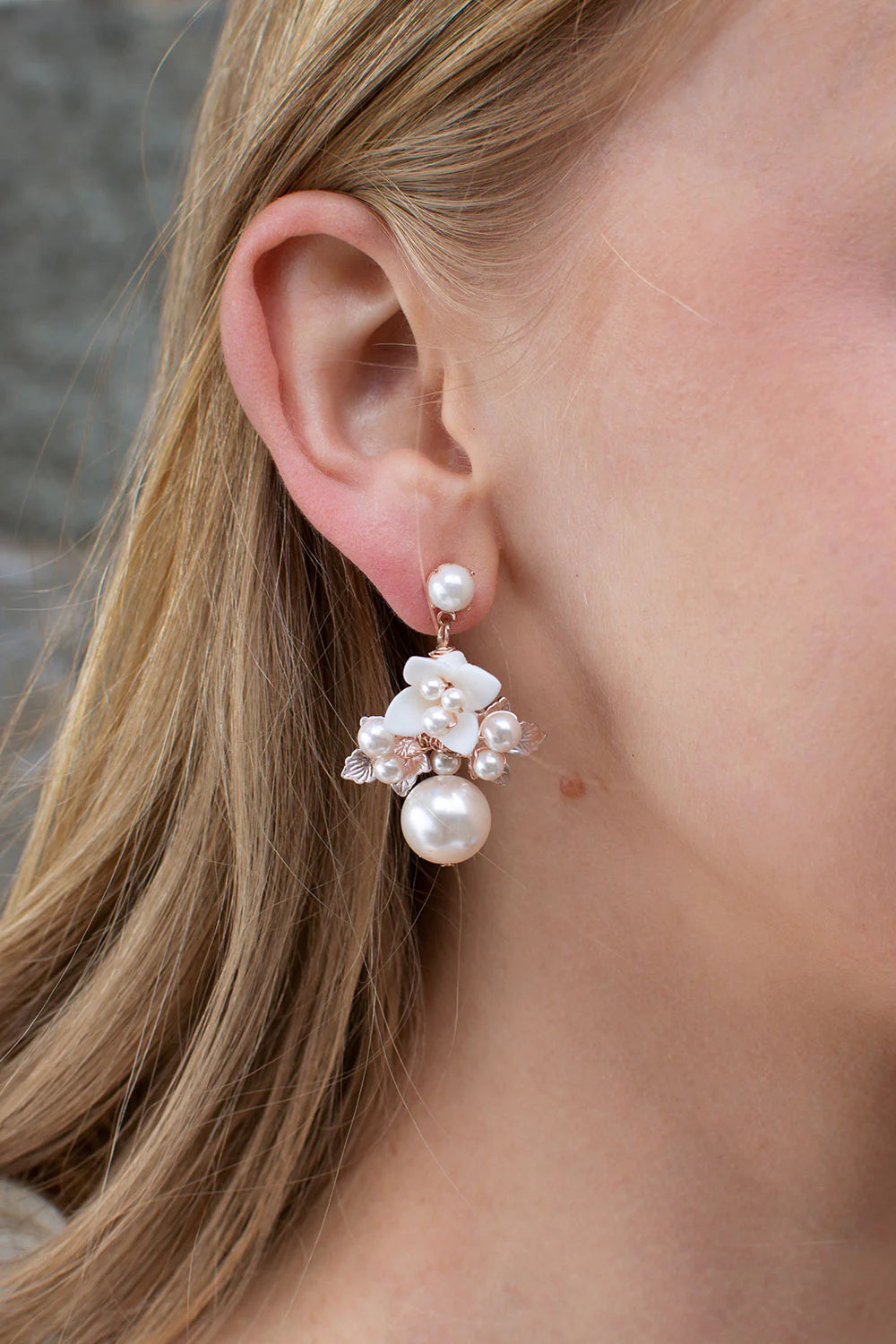 Giselle - Cluster Pearl Flower Bridal Drop Earrings