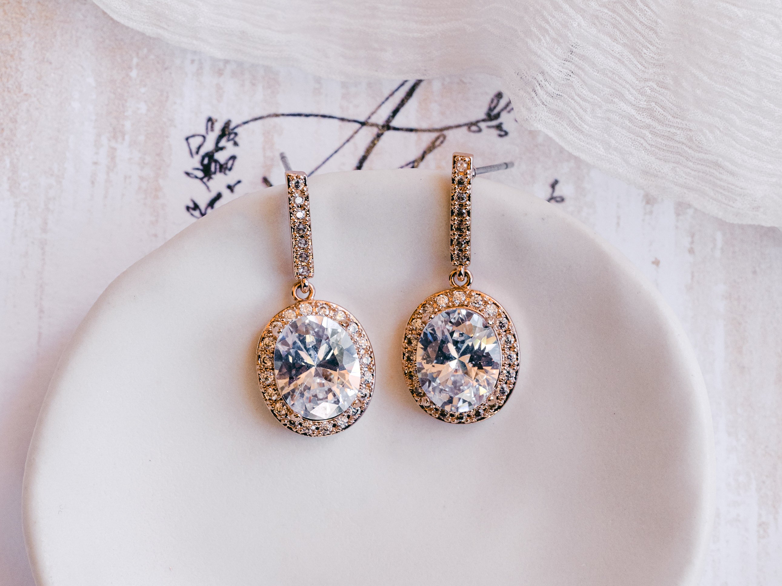 Genevieve - Crystal Oval Bridal Drop Earrings