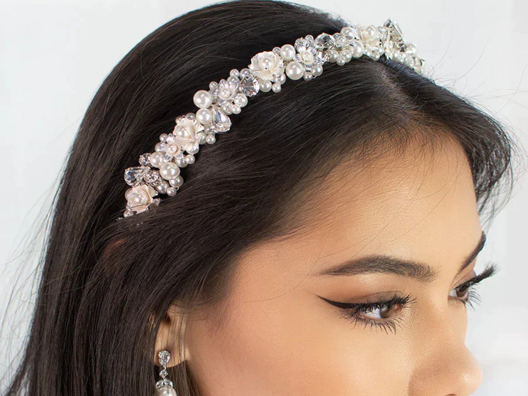 Kristy - Pearl Crystal Flowery Bridal Headband