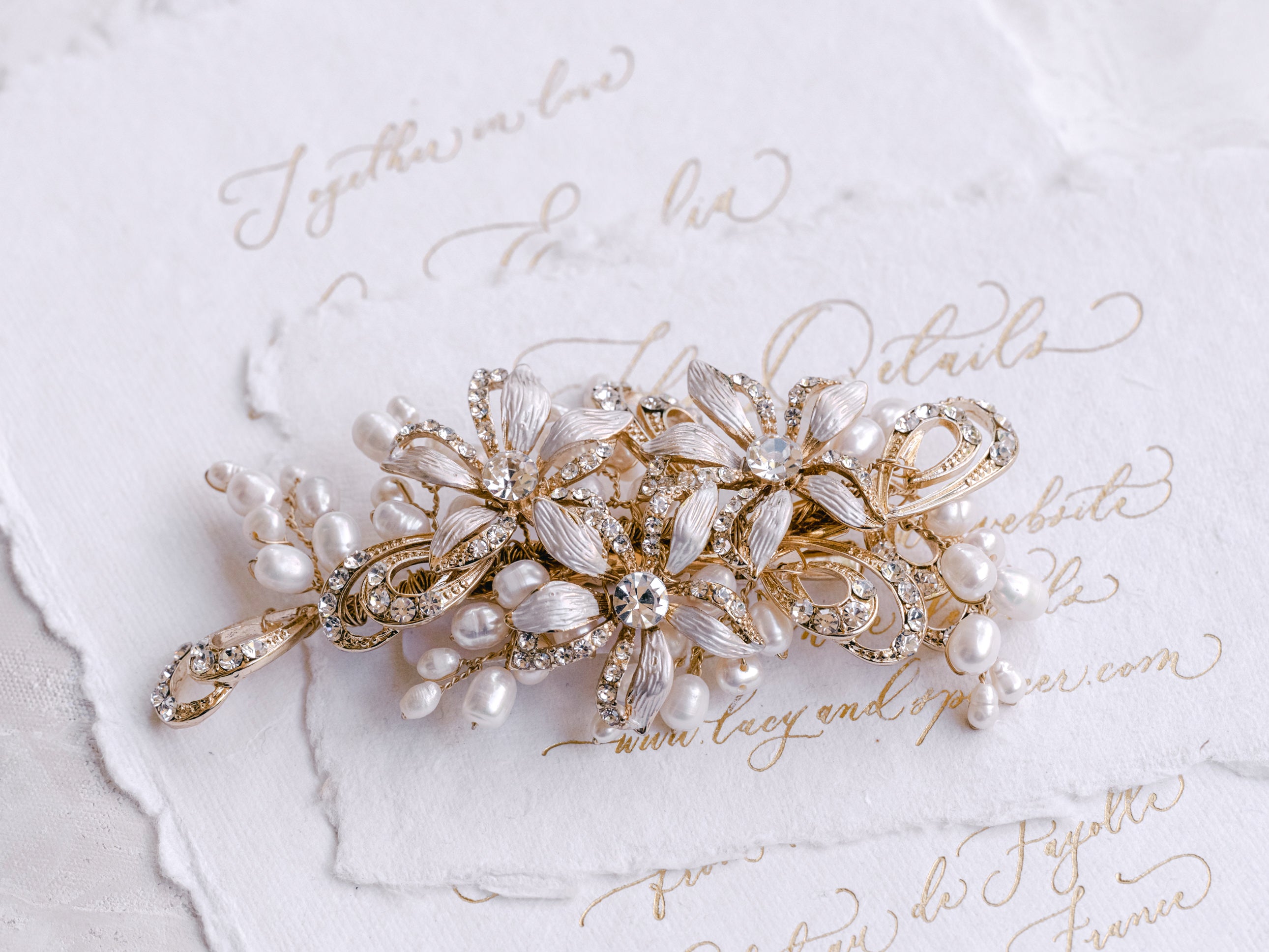 Lacey - Pearl Crystal Floral Bridal Hair Comb