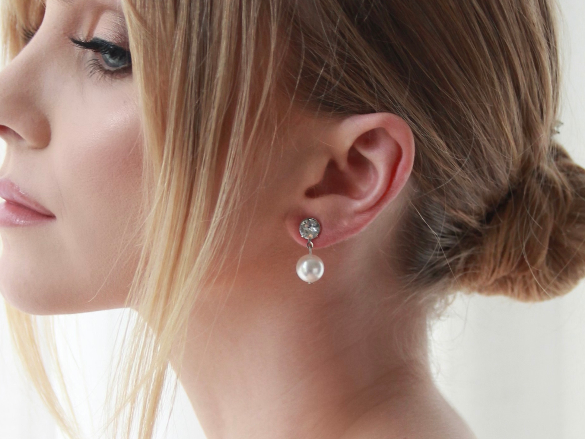 Pauline Pearl Silver Swarovski Bridal Pearl Drop Earrings The White Collection