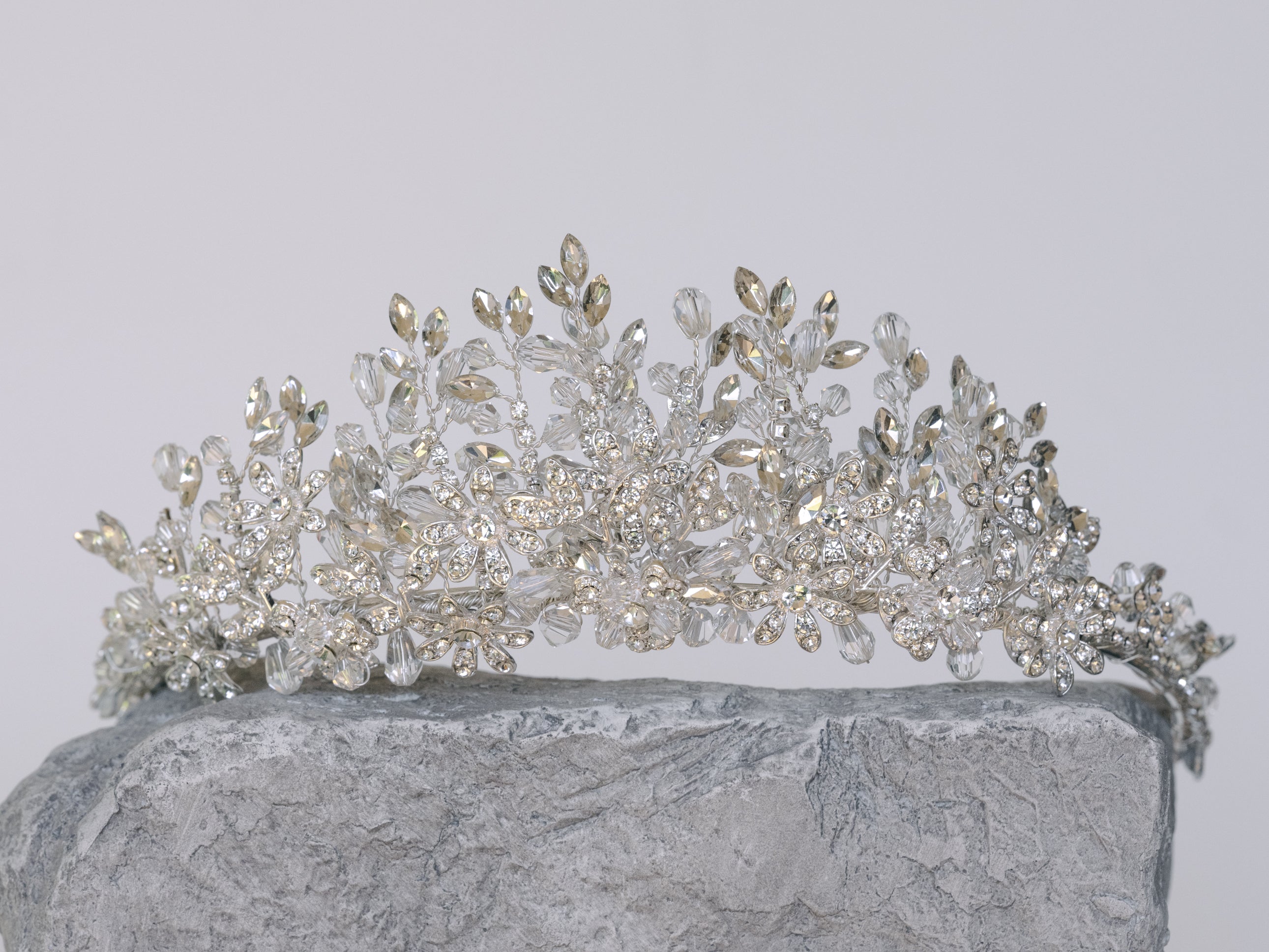 Riley - Modern Crystal Floral Bridal Crown