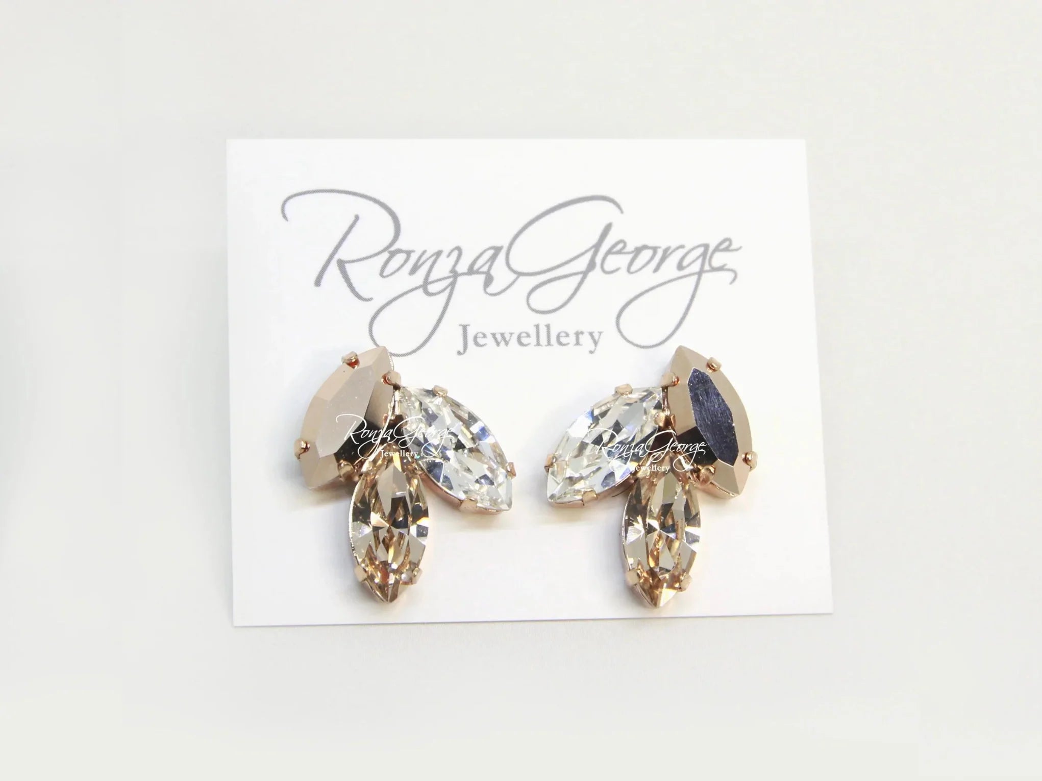 Alysar - Silver Swarovski Navette Bridal Cluster Earrings