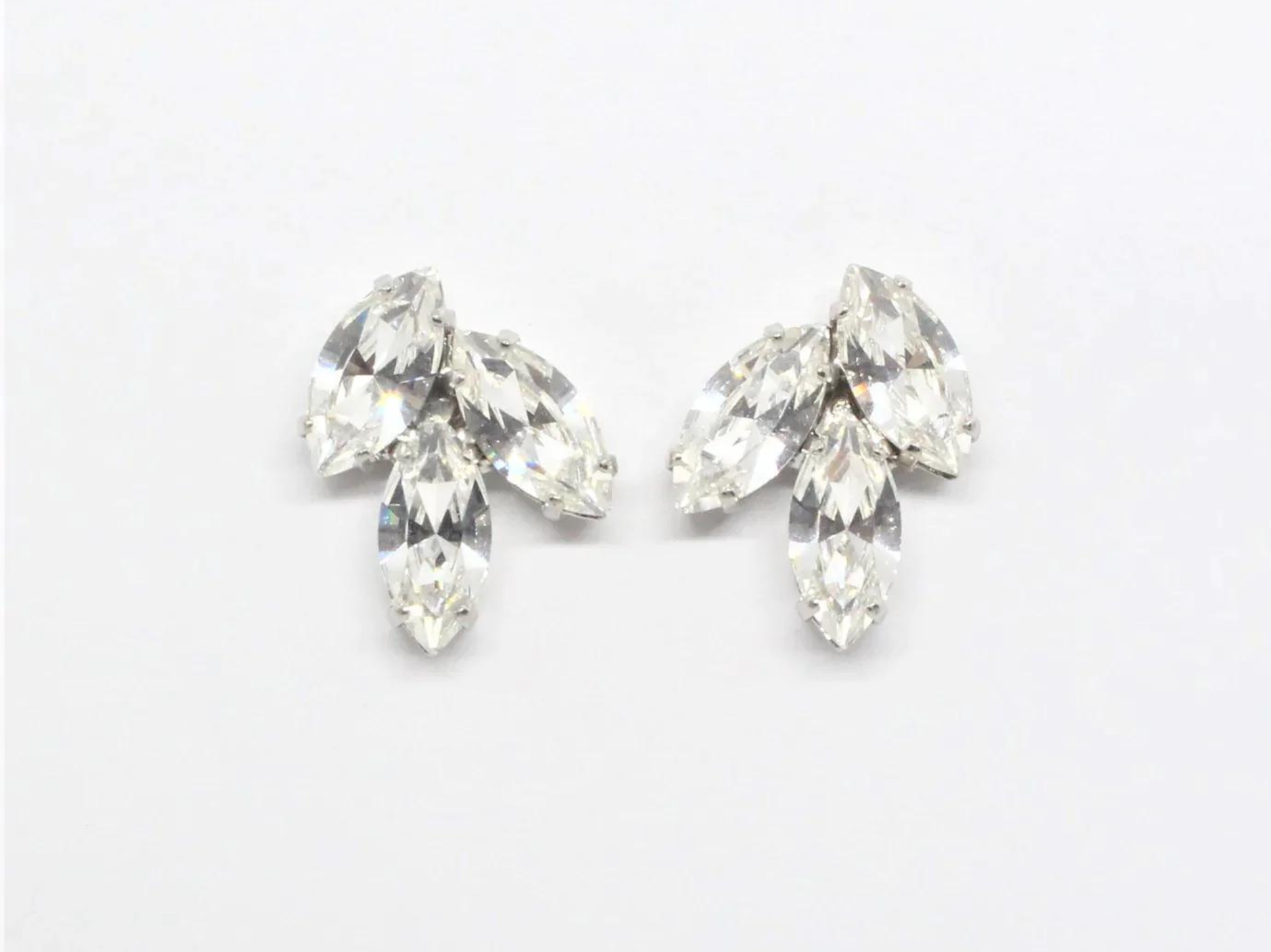 Alysar - Silver Swarovski Navette Bridal Cluster Earrings