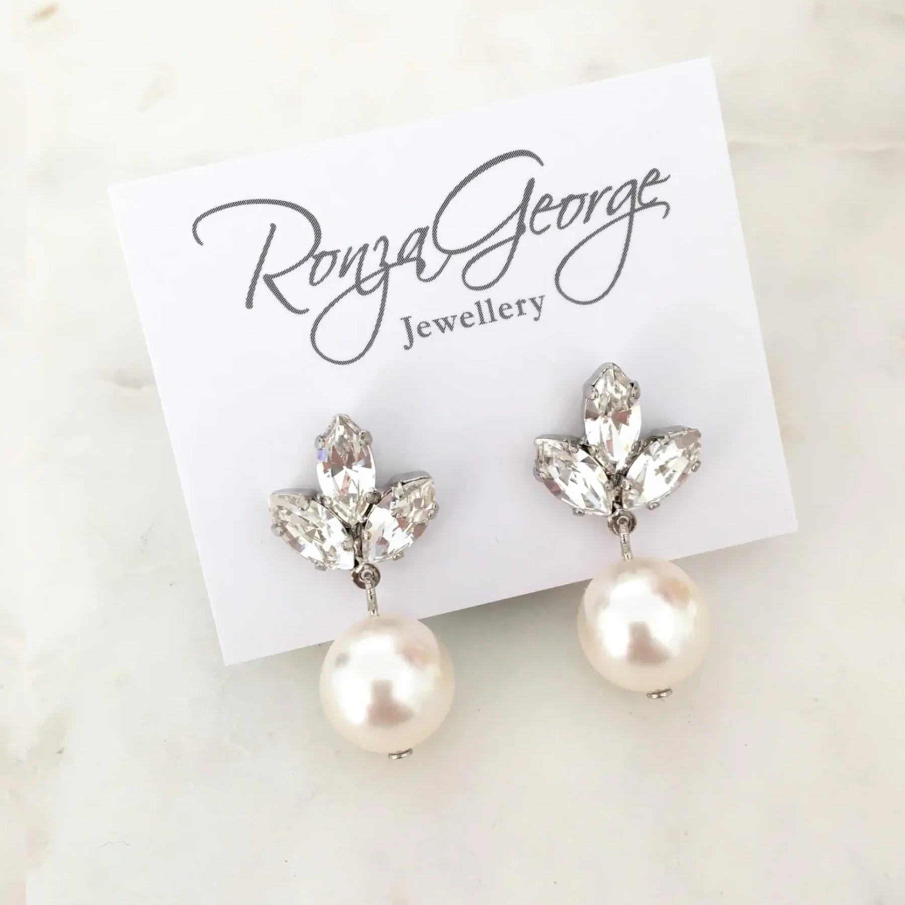 Anastasia Pearl - Silver Crystal Bridal Pearl Drop Earrings