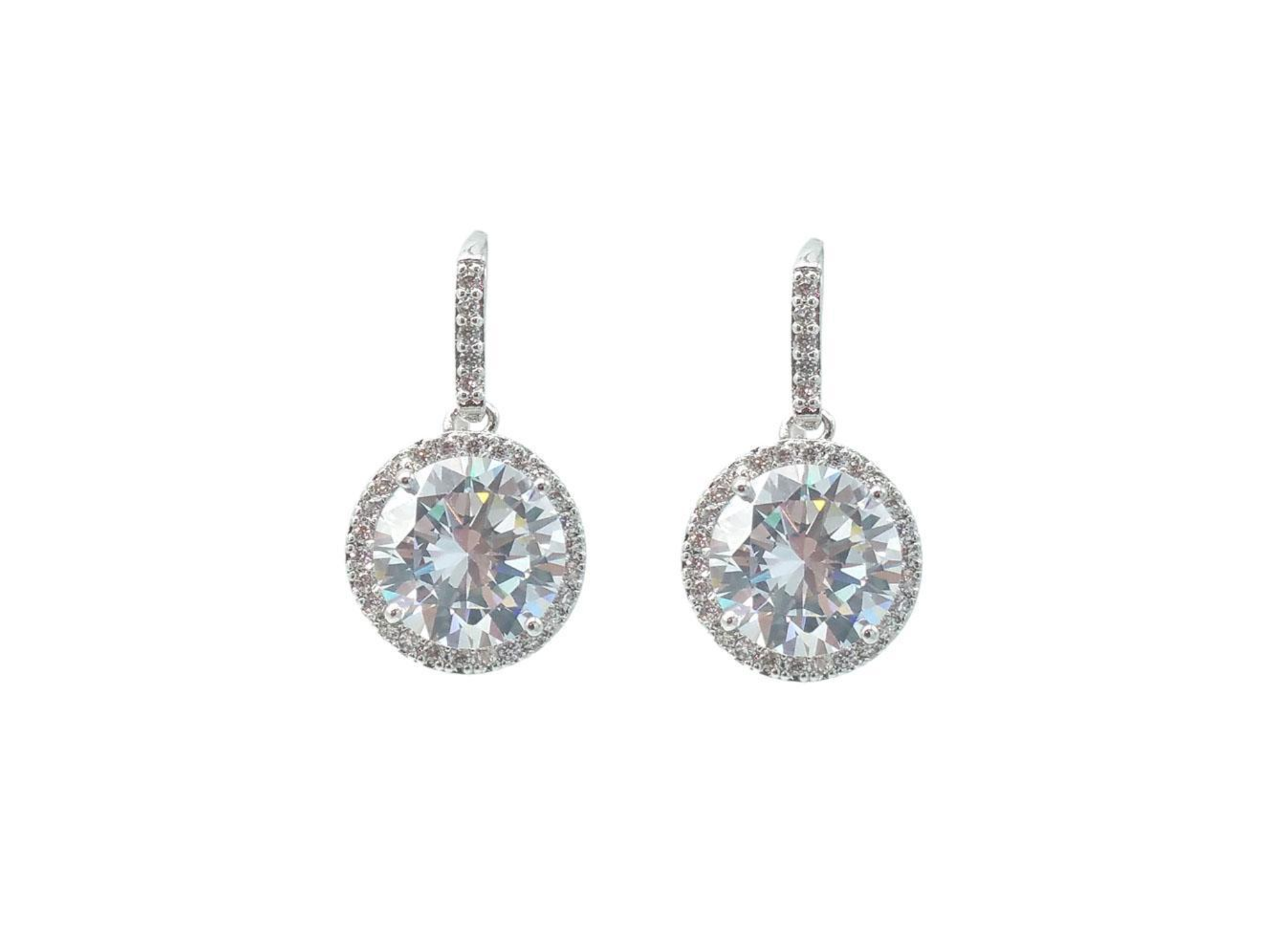 Lucy - Round Crystal Simple Bridal Drop Earrings