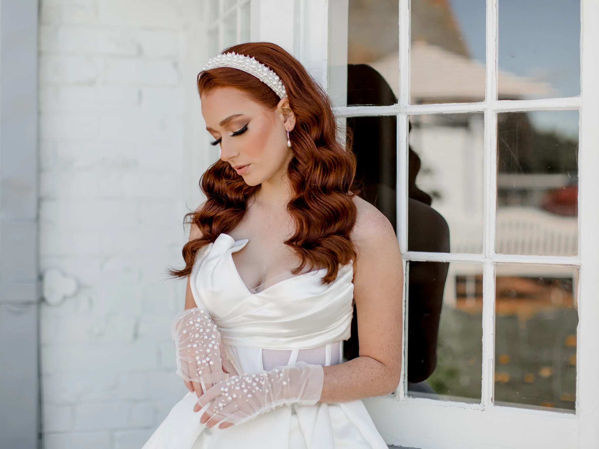 Vanessa - Pearl Crystal Cluster Bridal Headband