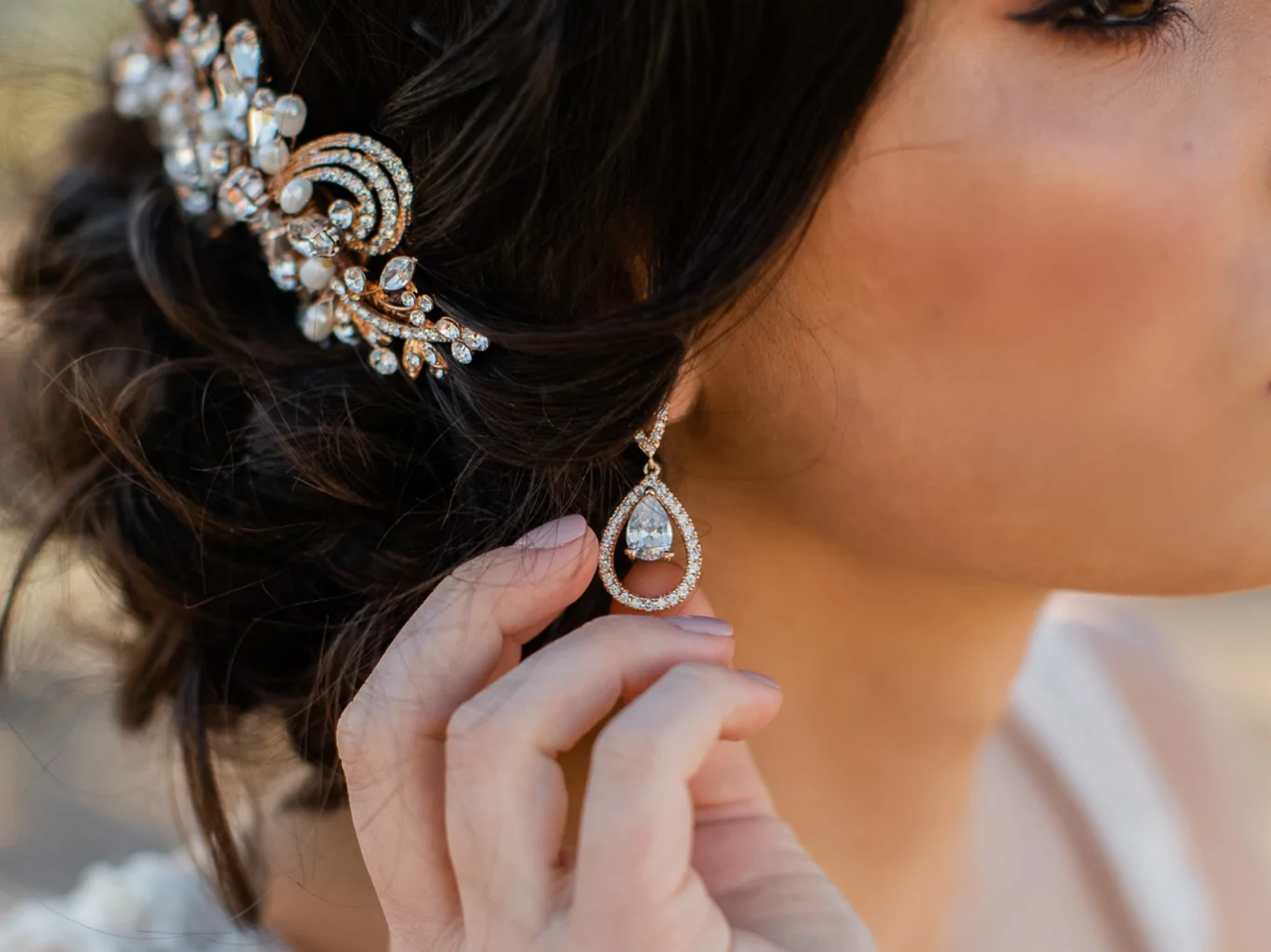 Elisha - Crystal Teardrop Halo Bridal Earrings