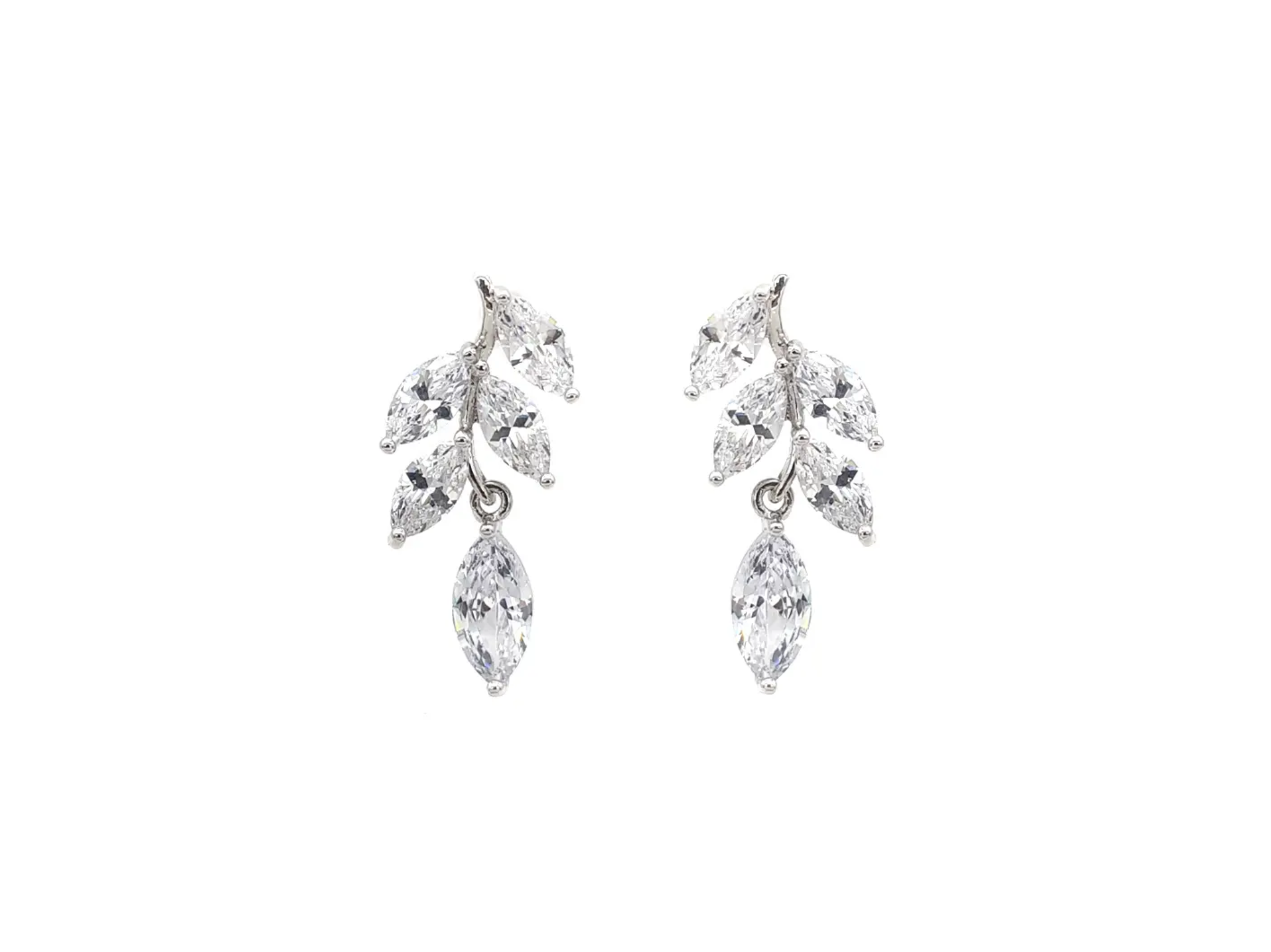 Eve - Crystal Dainty Leaf Drop Bridal Earrings