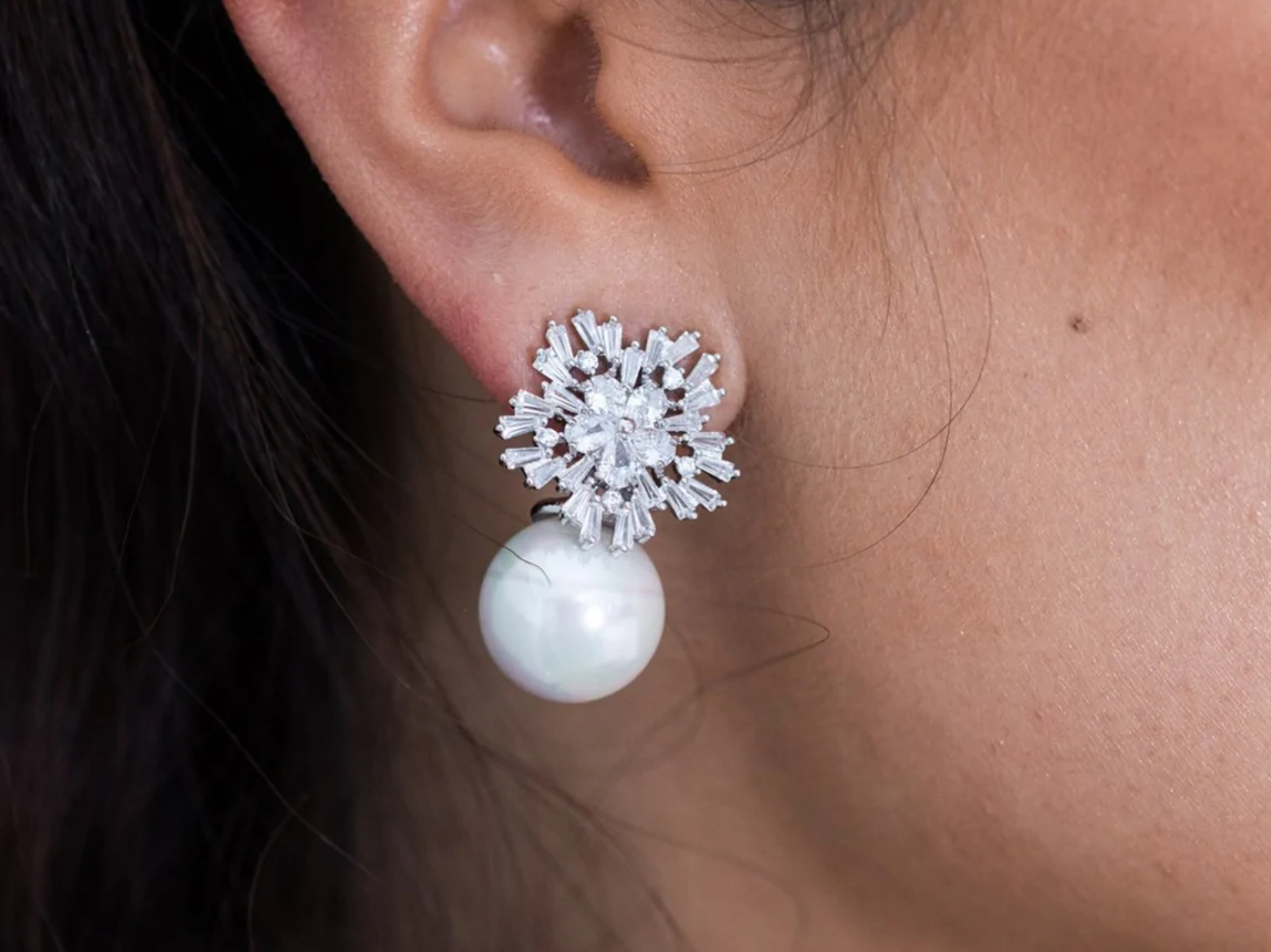 Ivy -  Statement Crystal Pearl Bridal Stud Earrings
