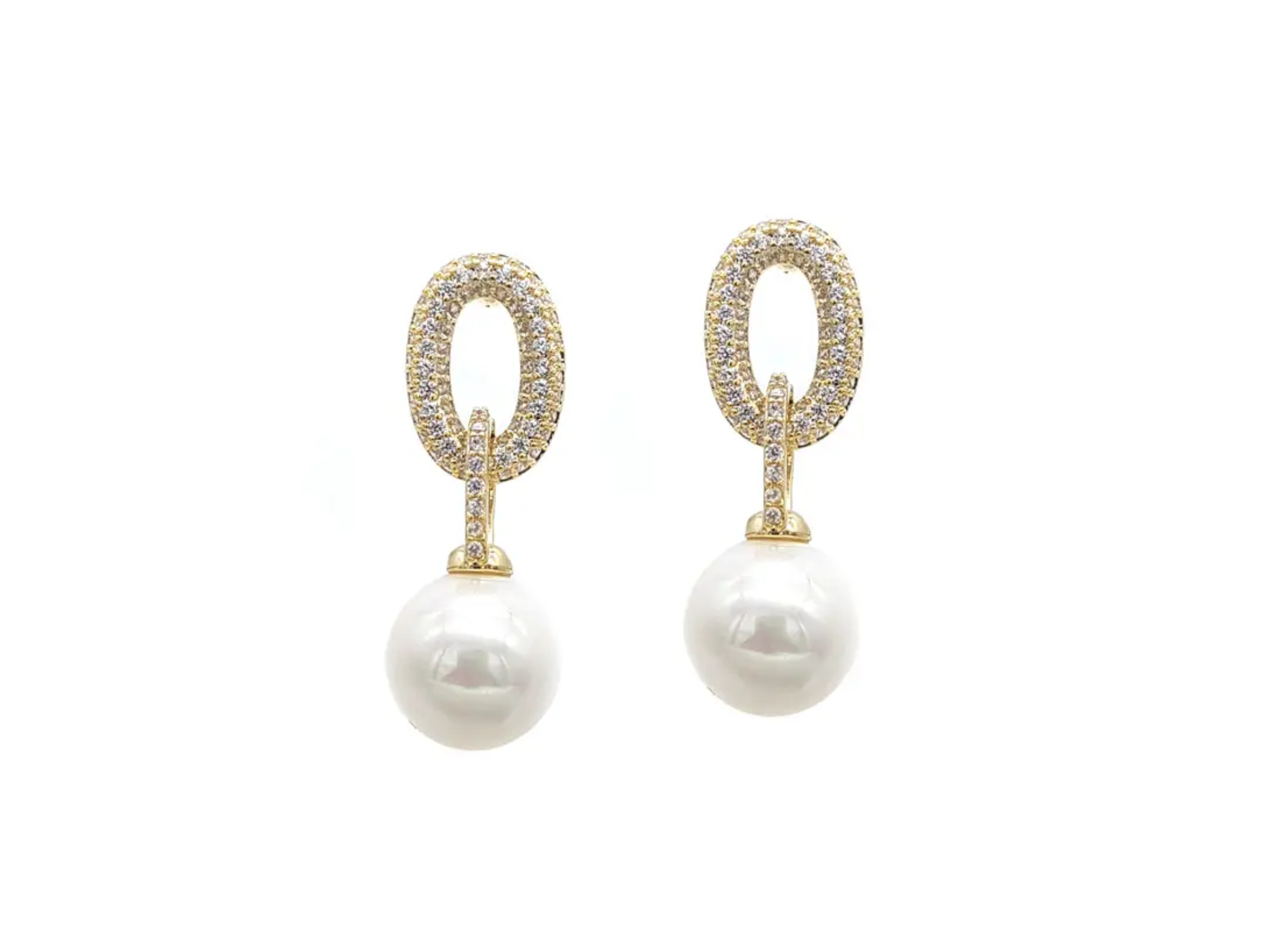 Chloe - Modern Pave Crystal Pearl Bridal Drop Earrings