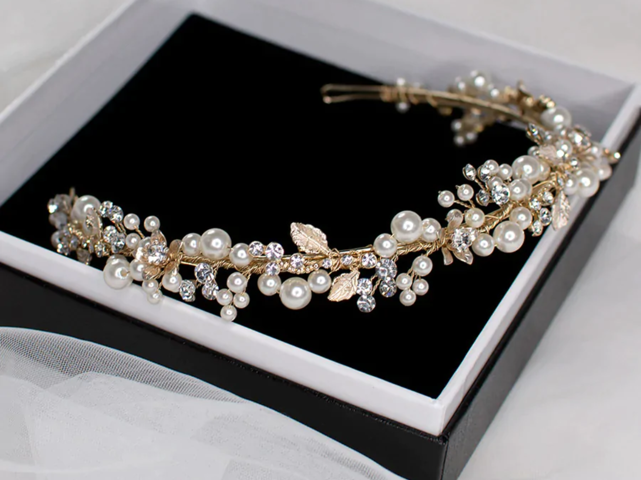 Amelia - Pearl Crystal Delicate Floral Bridal Headband