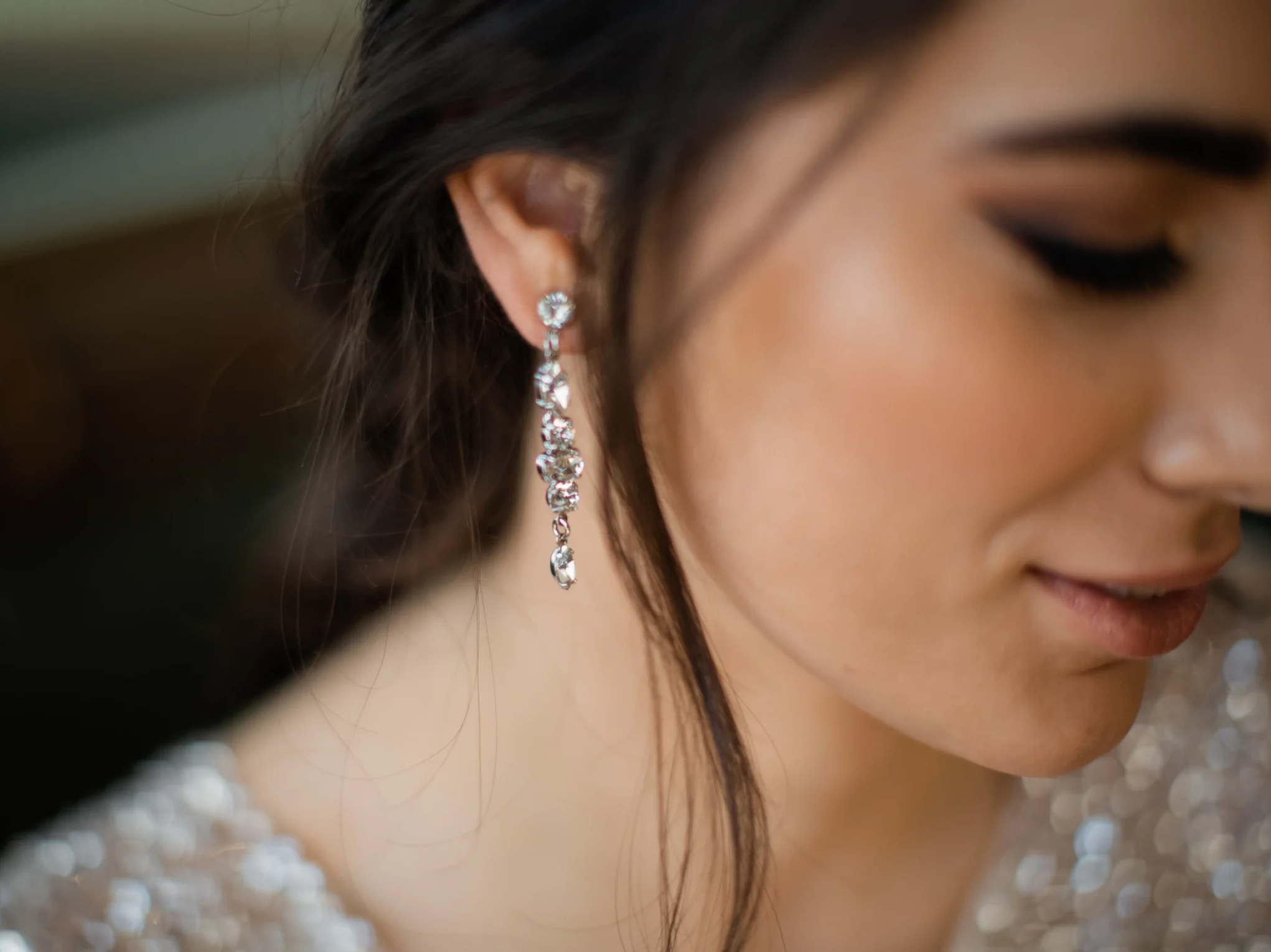 Nina - Swarovski Long Bridal Drop Earrings